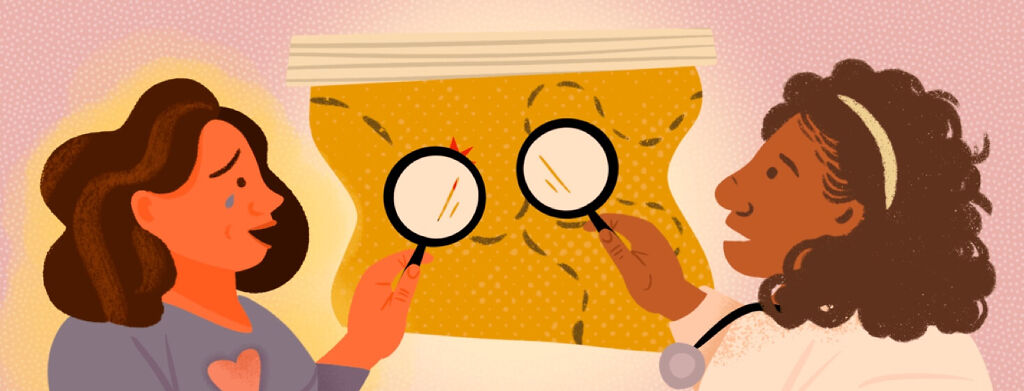 Patient and doctor with magnifying glasses identify pain points on diagnosis journey together